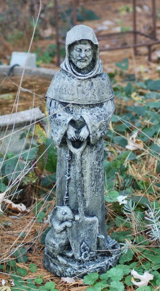 Saint Fiacre With Rabbit Statue and Garden - Lightweight & Durable